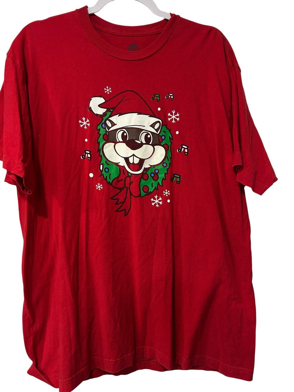 Buc-ee's Christmas Rockin Around Tree Beaver Graphic T Shirt Red XL Holiday